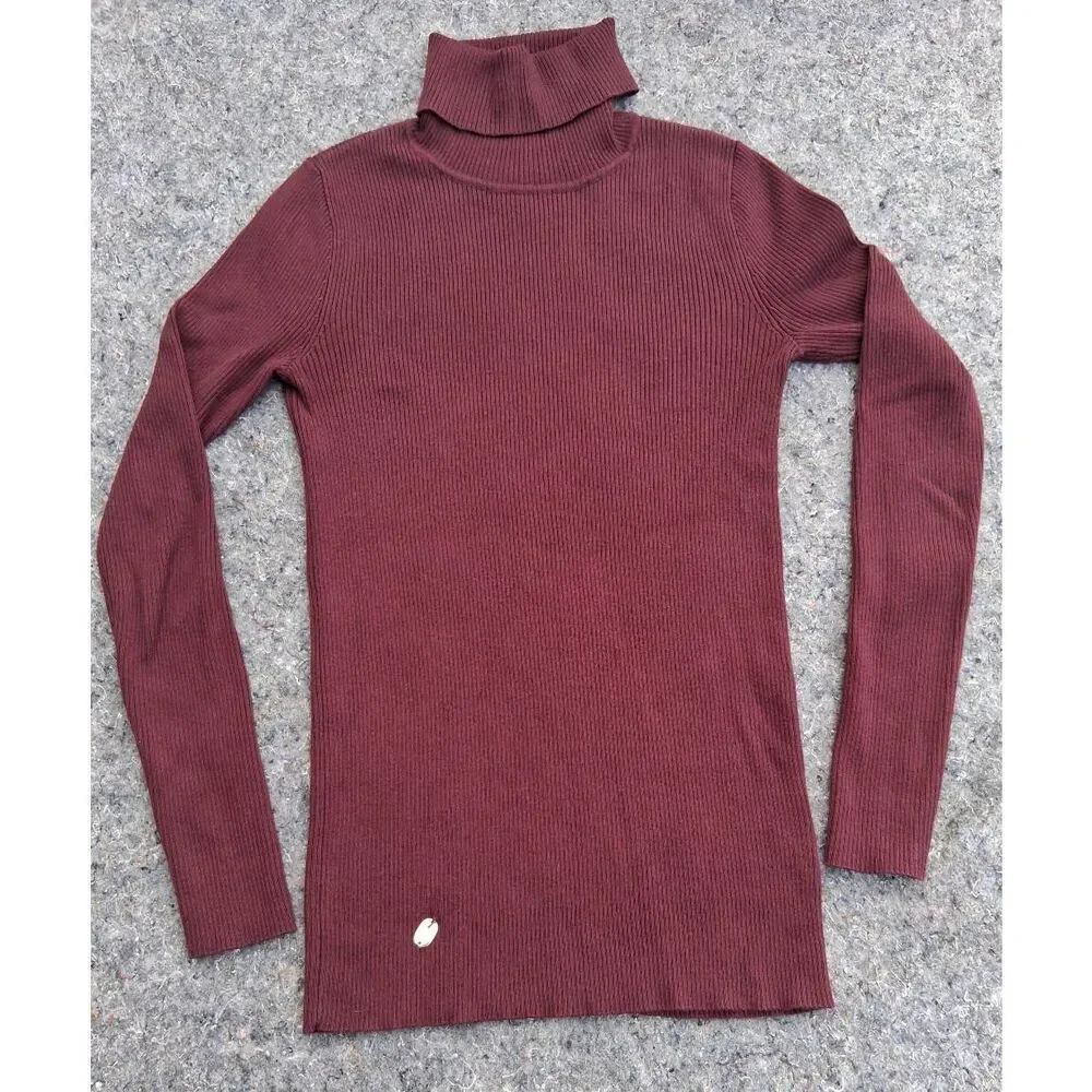 Ralph Lauren black label women small cotton sweater turtleneck burgundy ribbed